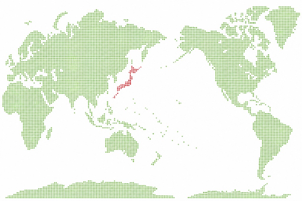 Japan-centered dotted world map